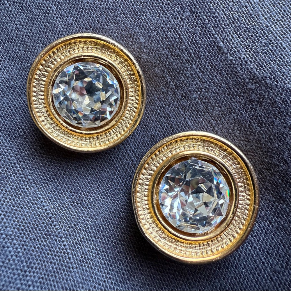 Kenneth Jay Lane -  Round Rhinestone in a Gold Bezel Earrings - ECU